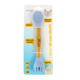 Talher Duplo de Bambu e Silicone Clingo Azul Sustentável