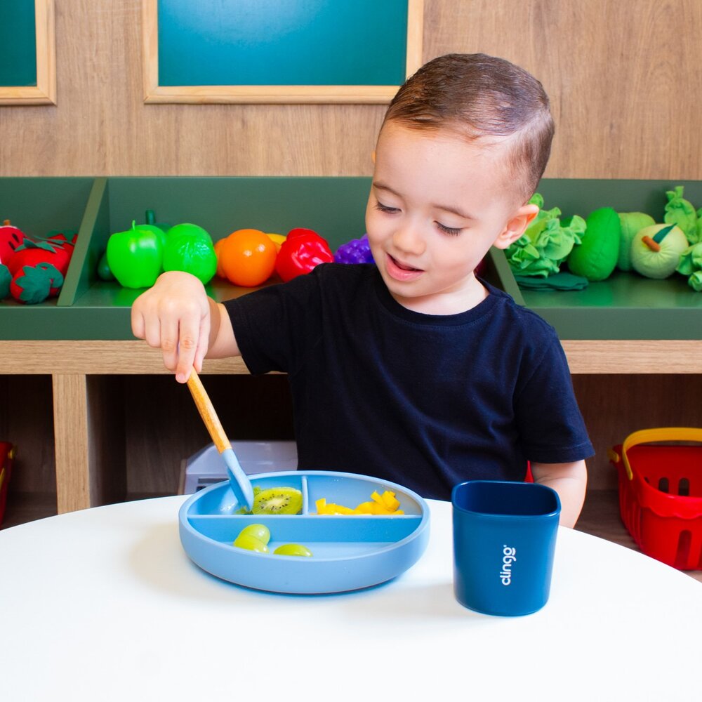 Talher Duplo de Bambu e Silicone Clingo Azul Sustentável