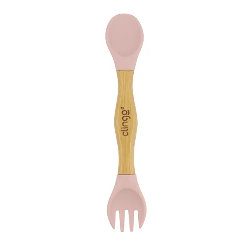 Talher Duplo de Bambu e Silicone Clingo Rosa Sustentável