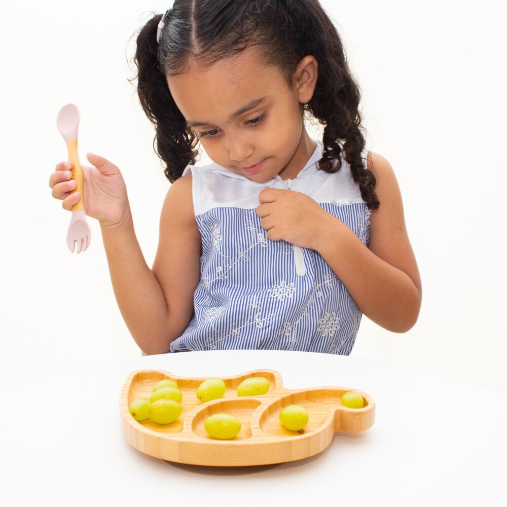 Talher Duplo de Bambu e Silicone Clingo Rosa Sustentável