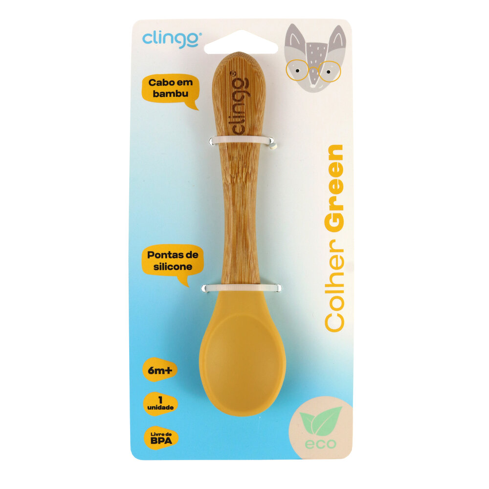 Colher de Bambu e Silicone Clingo Mostarda Sustentável
