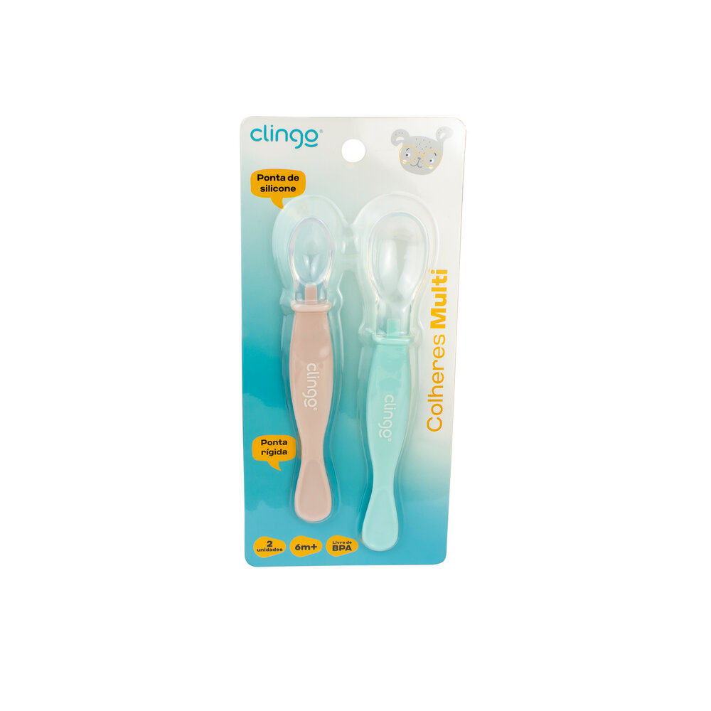 Colher Ponta Dupla Clingo Colors Neutro - Kit com 2 Unidades