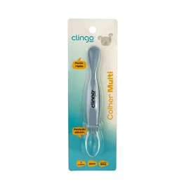 Colher Ponta Dupla Colors Marinho Silicone Resistente para Bebês