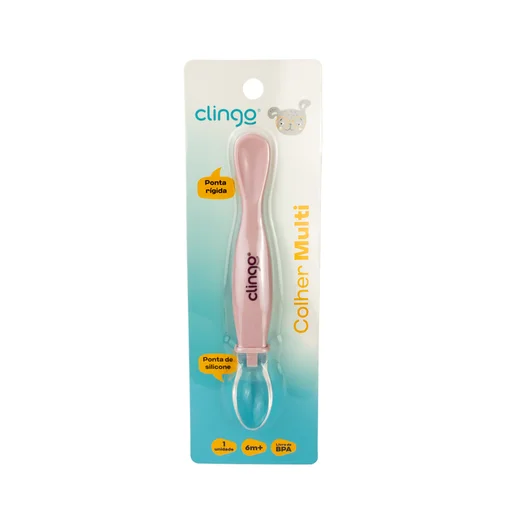 Colher Ponta Dupla Colors Rose Silicone Resistente para Bebês