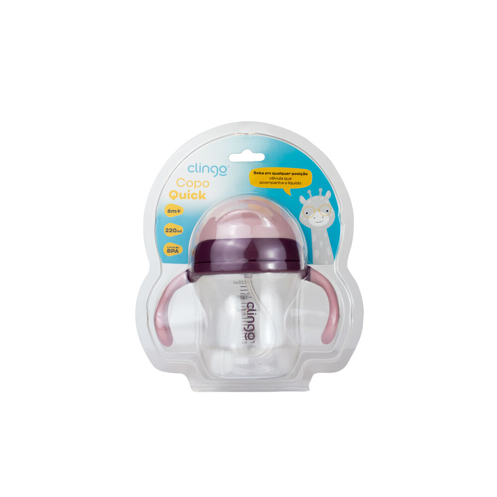 Copo de Transição Tritan com Canudo de Silicone - 220ml, Rosa