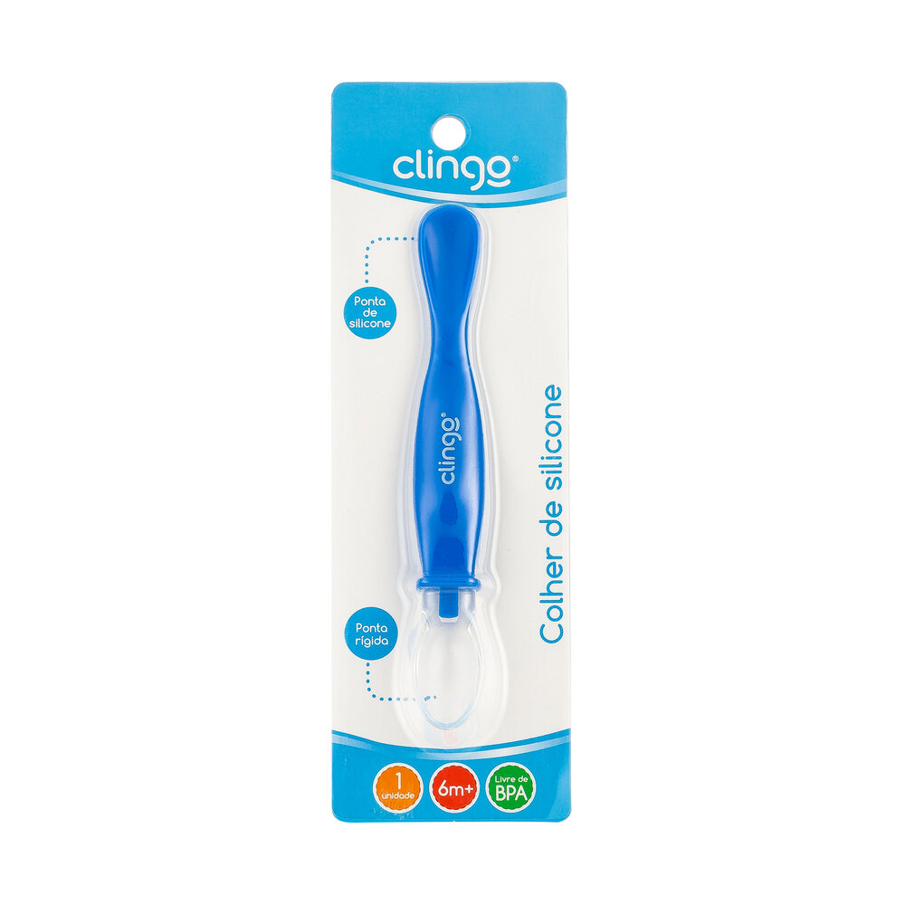Colher Silicone Ponta Dupla Cores Vibrantes Azul