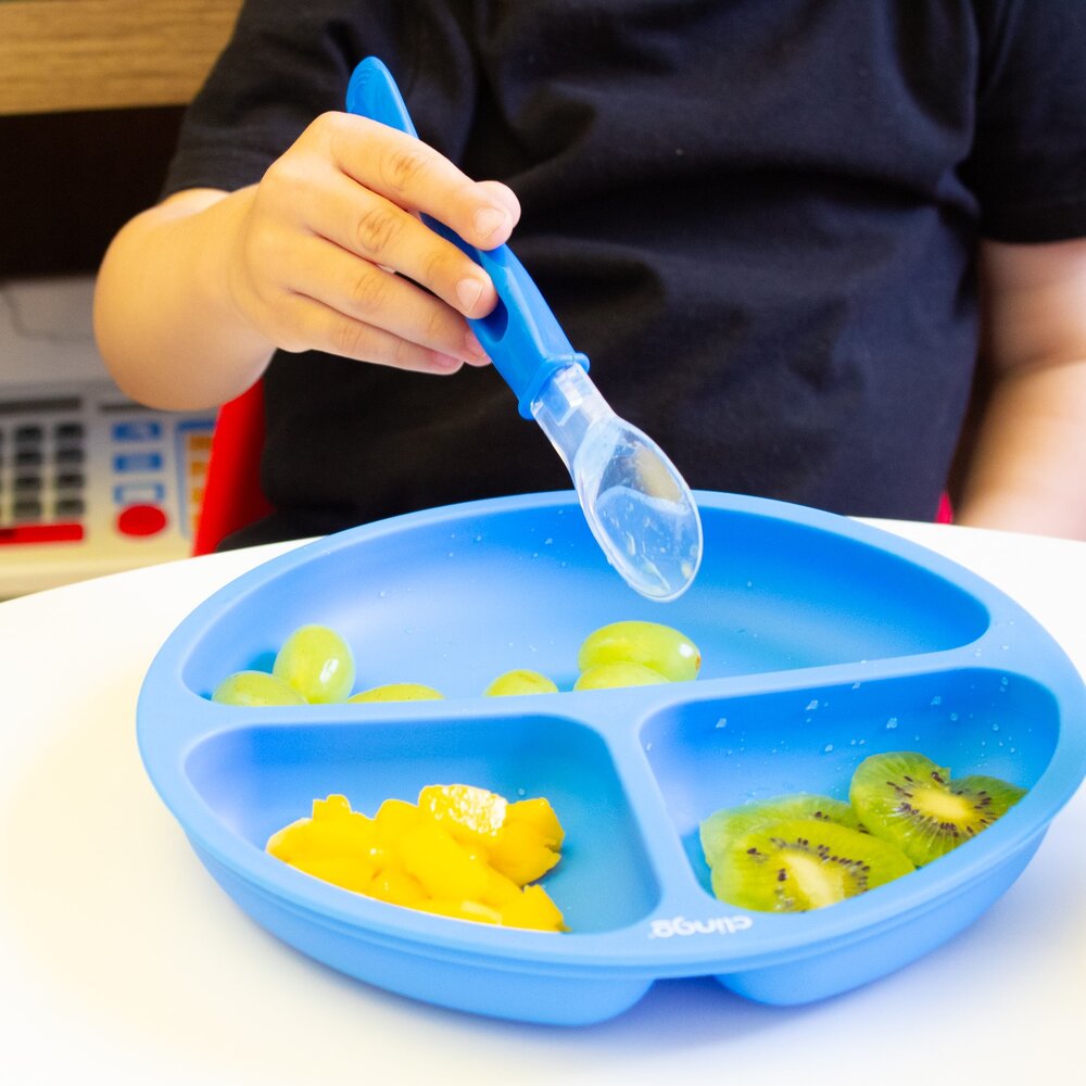 Colher Silicone Ponta Dupla Cores Vibrantes Azul