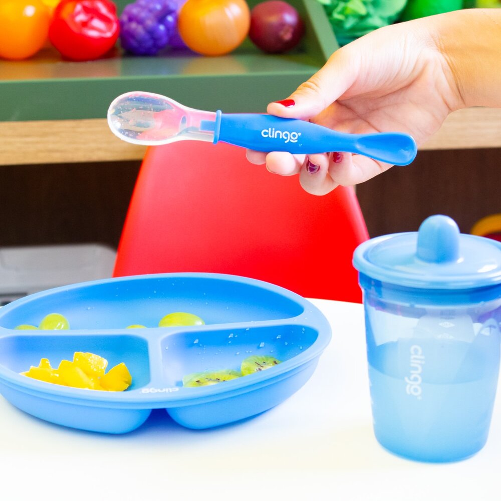 Colher Silicone Ponta Dupla Cores Vibrantes Azul