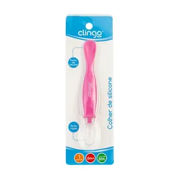 Colher Silicone Ponta Dupla Cores Vibrantes Rosa