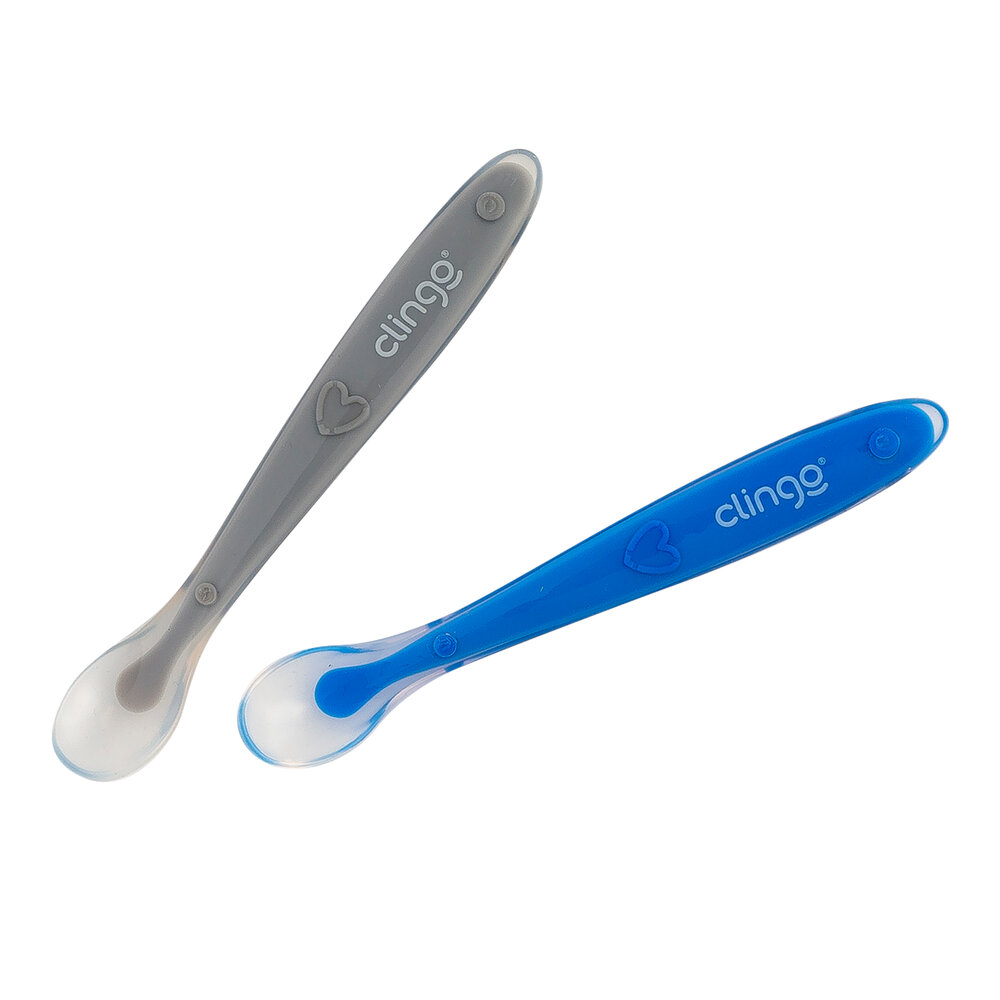 Colheres Silicone Premium Clingo - Cores Azul e Cinza - 2 Unidades