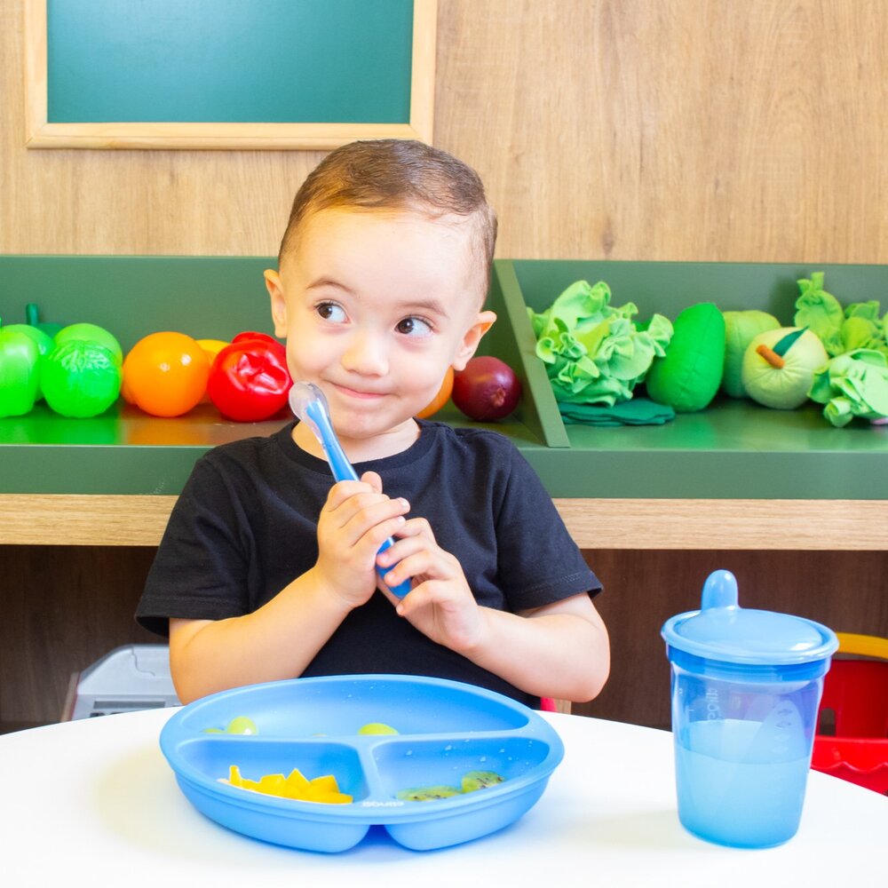 Colheres Silicone Premium Clingo - Cores Azul e Cinza - 2 Unidades