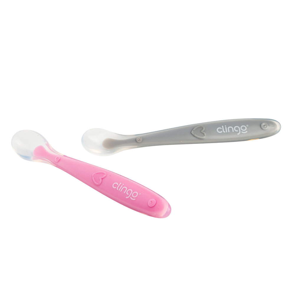 Colheres Silicone Premium Clingo - Cores Rosa e Cinza - 2 Unidades
