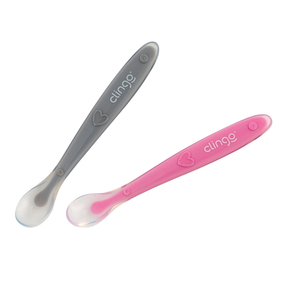 Colheres Silicone Premium Clingo - Cores Rosa e Cinza - 2 Unidades