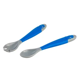Colher e Garfo Articulável Clingo - Cor Azul - 2 Unidades, Cabo Dobrável