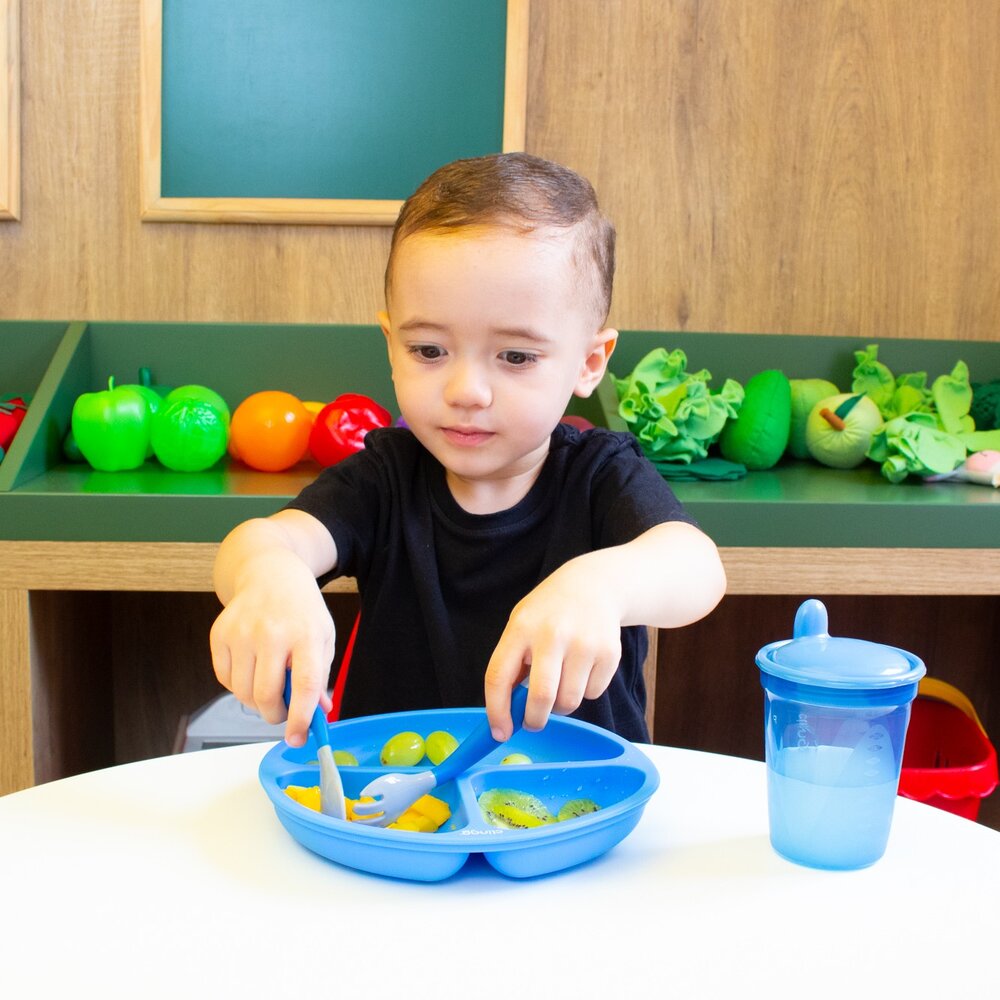 Colher e Garfo Articulável Clingo - Cor Azul - 2 Unidades, Cabo Dobrável