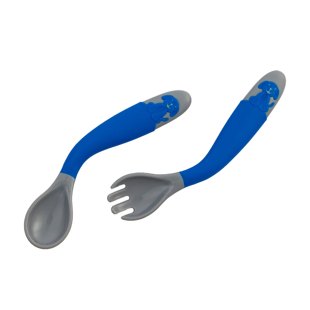 Colher e Garfo Articulável Clingo - Cor Azul - 2 Unidades, Cabo Dobrável