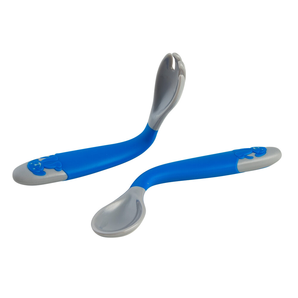 Colher e Garfo Articulável Clingo - Cor Azul - 2 Unidades, Cabo Dobrável