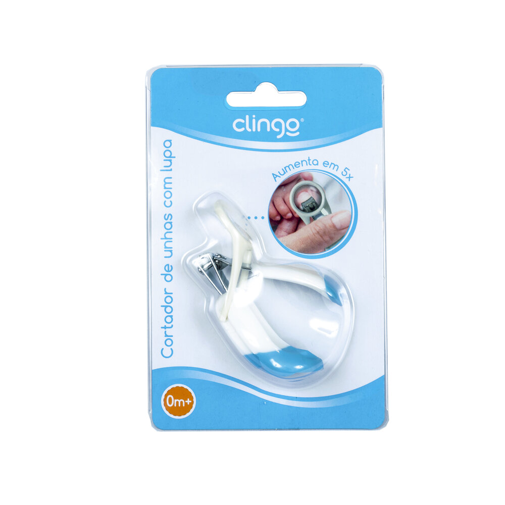 Cortador de Unhas Infantil Clingo com Lupa 5x - Ideal para Bebês - Azul