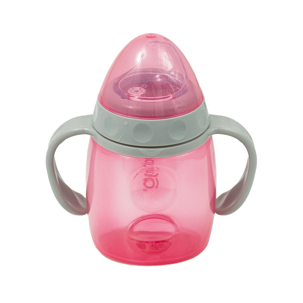Copo de Transição Clingo com Alça, Bico de Silicone, Anti-Vazamento - Rosa