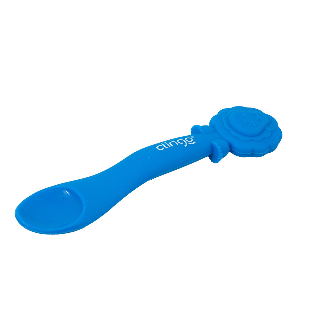 Colher em Silicone Premium Leão Azul Seguro para as Gengivas do Bebê