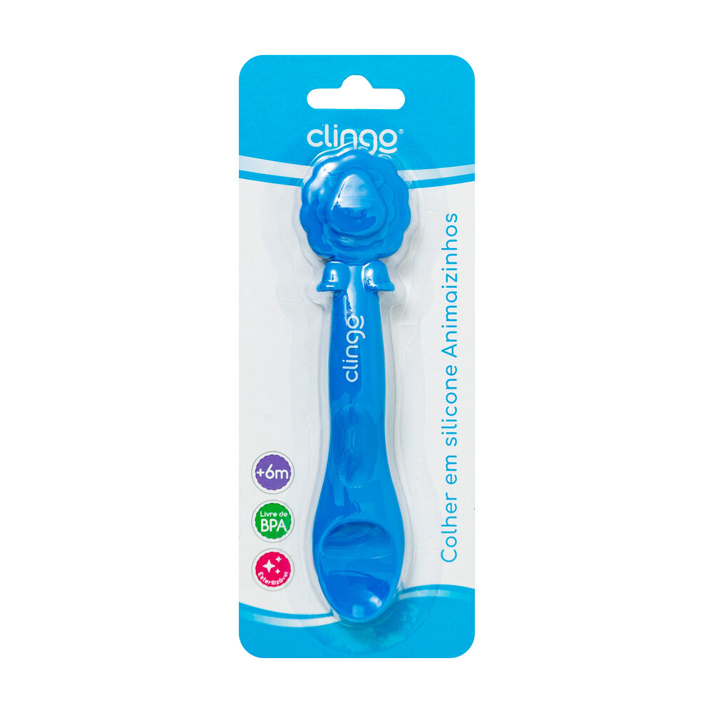 Colher em Silicone Premium Leão Azul Seguro para as Gengivas do Bebê