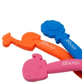 Colher em Silicone Premium Elefante Rosa Seguro para as Gengivas do Bebê