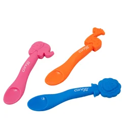 Colher em Silicone Premium Girafa Laranja Seguro para as Gengivas do Bebê