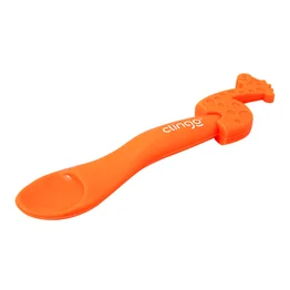 Colher em Silicone Premium Girafa Laranja Seguro para as Gengivas do Bebê