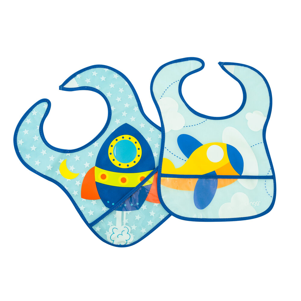 Kit 2 Babadores Impermeáveis Avião/Foguete com Coletor e Velcro - Clingo