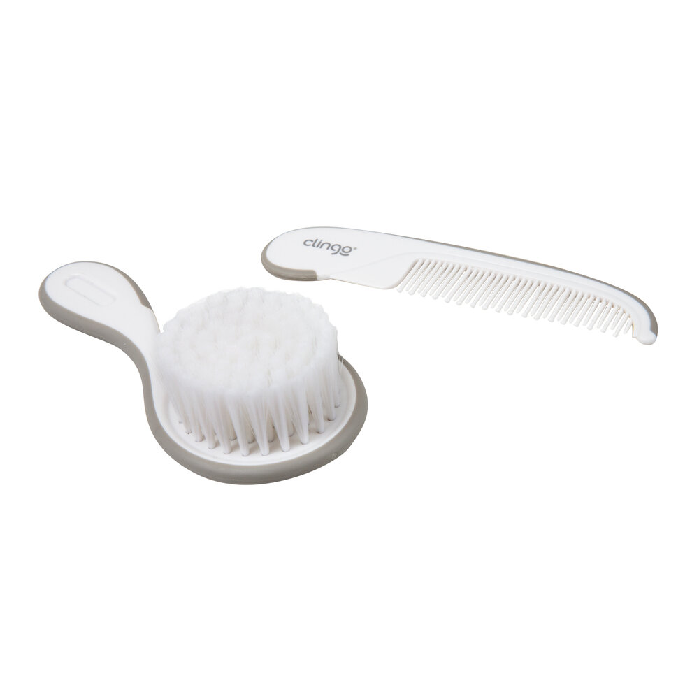 Kit Escova e Pente de Cabelo Cinza/Branco Higiene Completa - Clingo