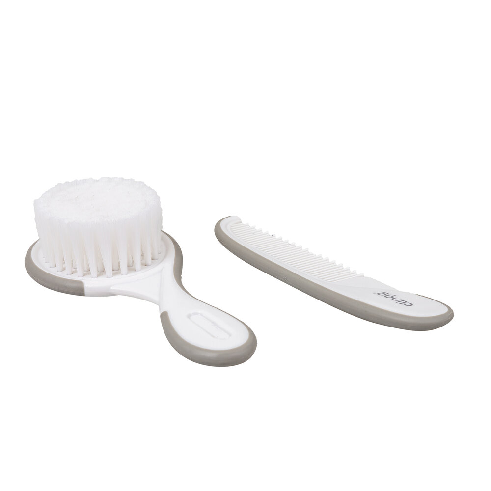 Kit Escova e Pente de Cabelo Cinza/Branco Higiene Completa - Clingo