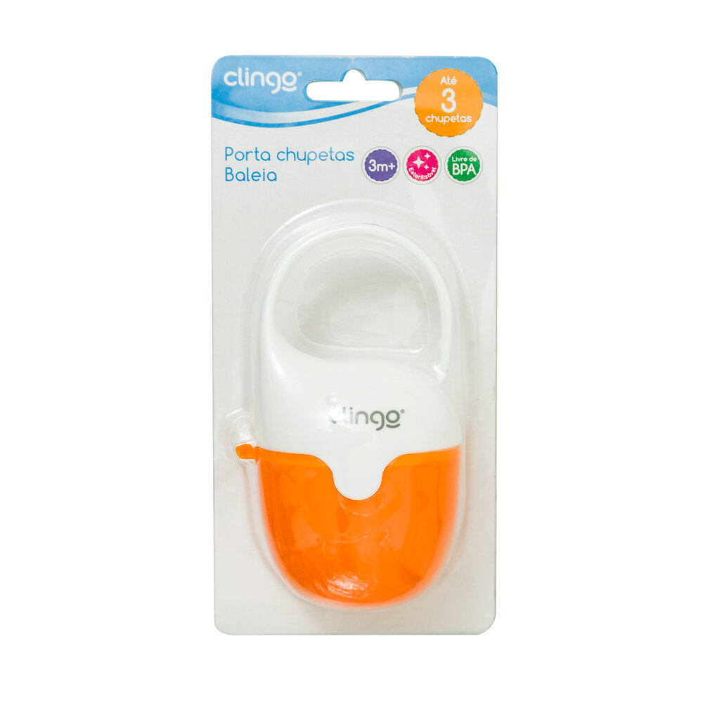 Porta Chupetas Baleia Laranja para 3 Unidades BPA Free - Clingo