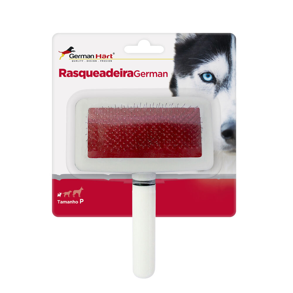 Rasqueadeira Branca P para Cães e Gatos Dentes de Aço e Cabo Ergonômico