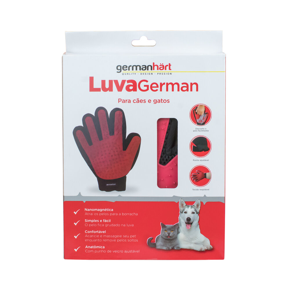 Luva Tira Pelos Destro Vermelho Cães e Gatos - Germanhart