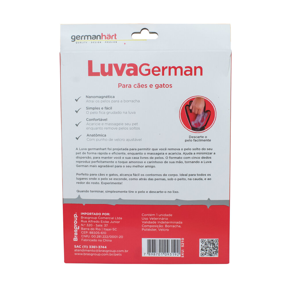 Luva Tira Pelos Destro Vermelho Cães e Gatos - Germanhart