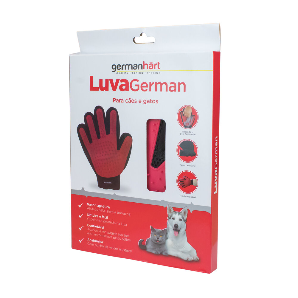 Luva Tira Pelos Destro Vermelho Cães e Gatos - Germanhart