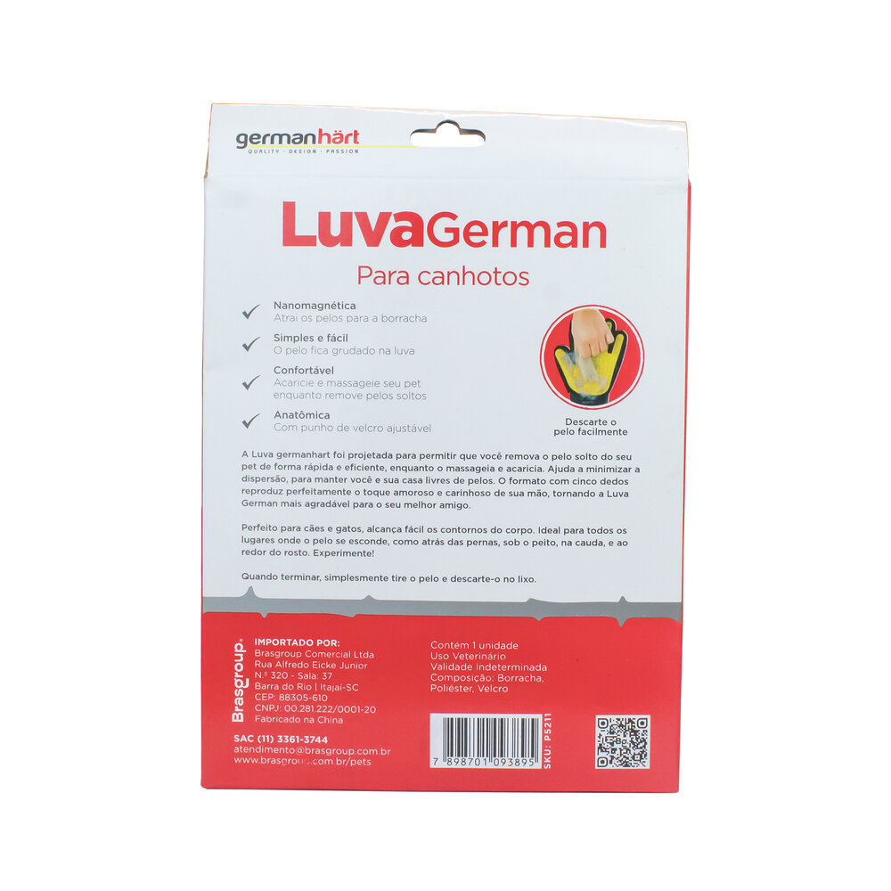Luva Tira Pelos Canhota Amarela Cães e Gatos - Germanhart