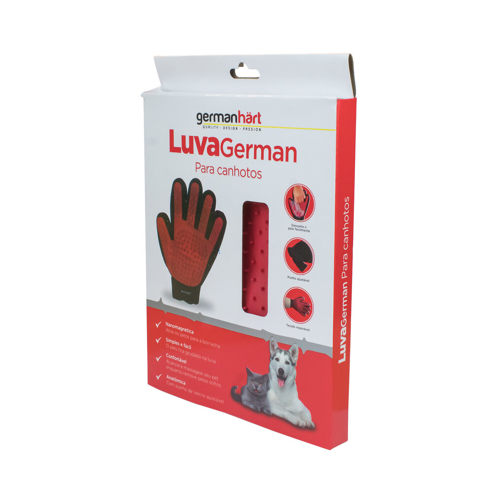Luva Tira Pelos Canhota Vermelho Cães e Gatos - Germanhart