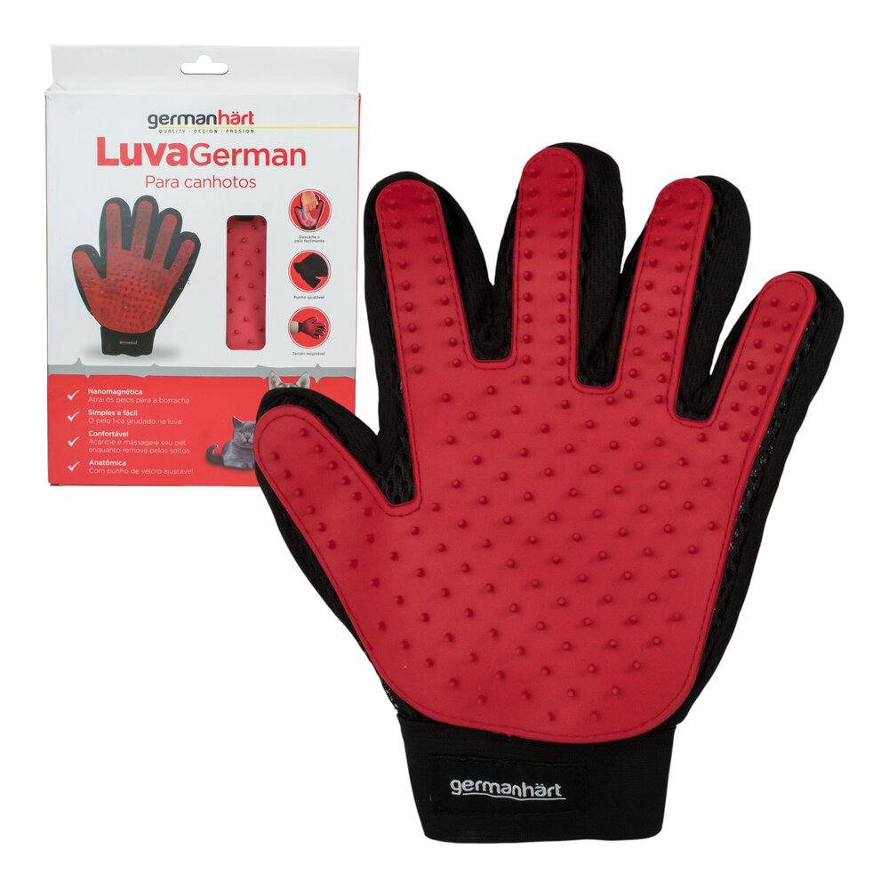 Luva Tira Pelos Canhota Vermelho Cães e Gatos - Germanhart