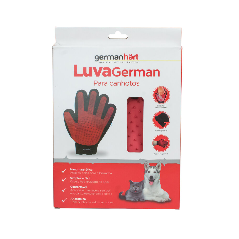 Luva Tira Pelos Canhota Vermelho Cães e Gatos - Germanhart