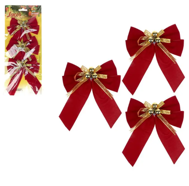 Kit 3 Laços Decorativos para Árvore de Natal Enfeites 11x14cm
