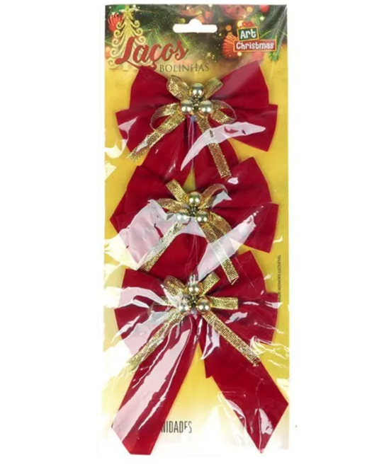 Kit 3 Laços Decorativos para Árvore de Natal Enfeites 11x14cm
