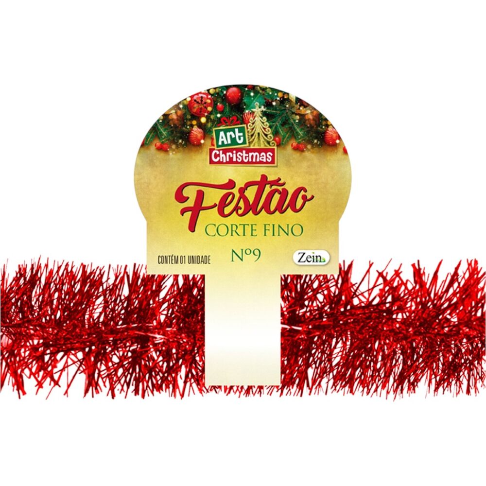 Festão Decoração De Natal Metalizado 2 Metros Cor Vermelho Fino