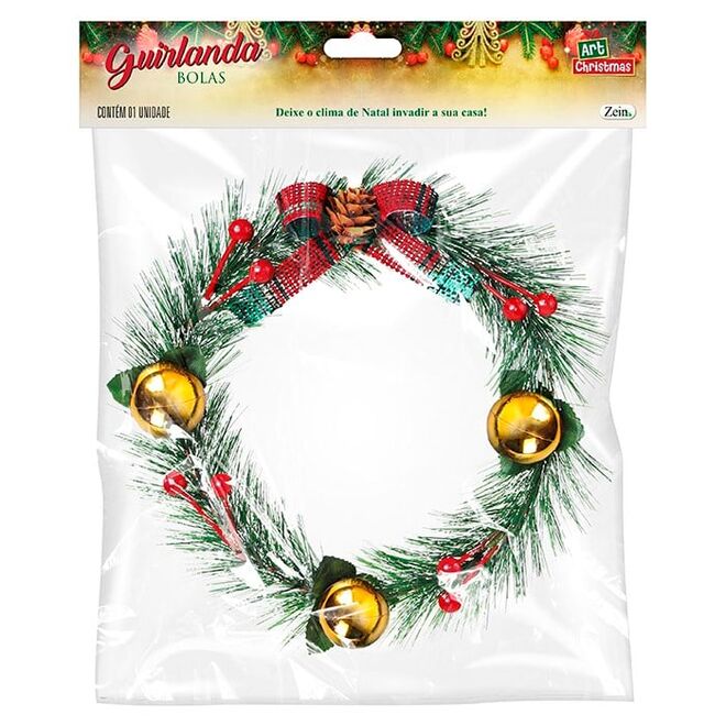 Guirlanda Natalina 19cm Decoração Zein com Bolinhas Cor Sortida