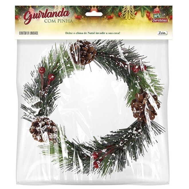 Guirlanda Natalina 19cm Decoração Zein com Pinhas
