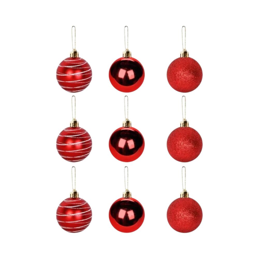 Kit 9 Bolinhas para Árvore de Natal Texturizadas Enfeite Vermelhas