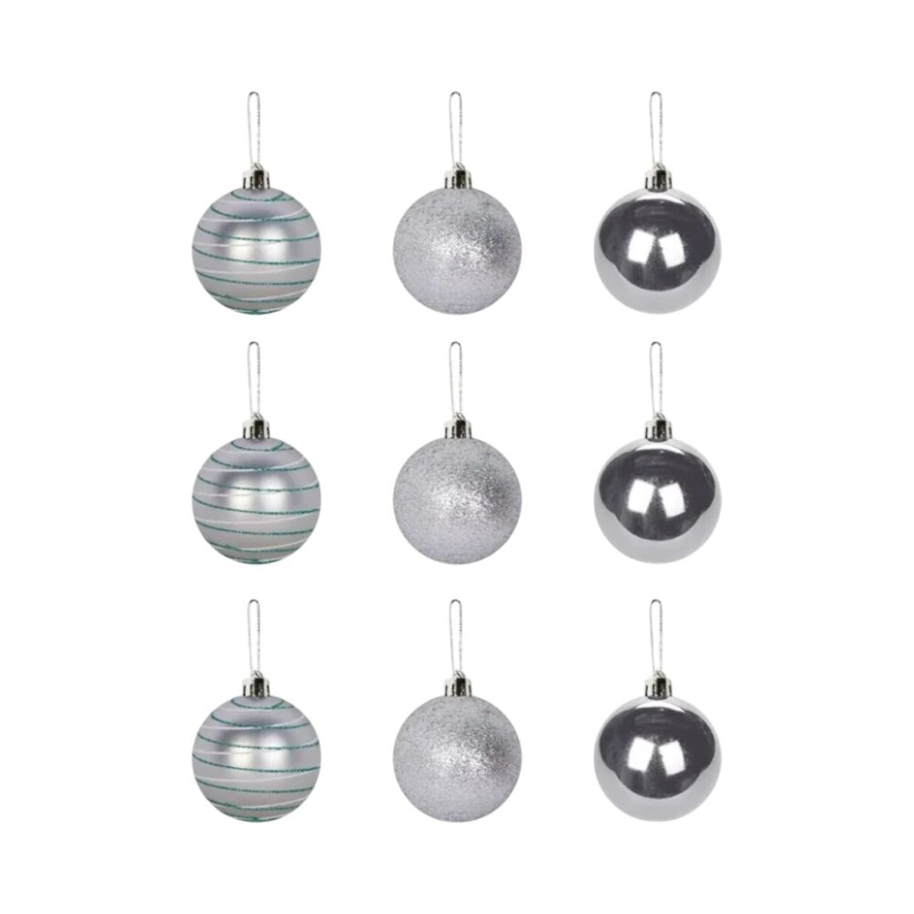 Kit 9 Bolinhas para Árvore de Natal 5cm Enfeite Prata