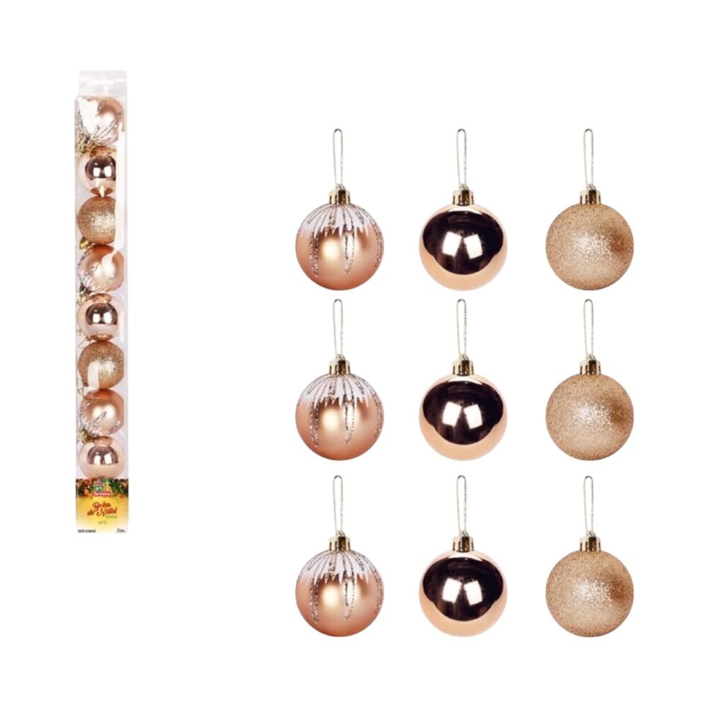 Kit 9 Bolinhas para Árvore de Natal 5cm Enfeite Dourado