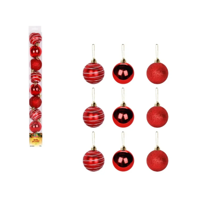 Kit 9 Bolinhas para Árvore de Natal 5cm Enfeite Vermelho