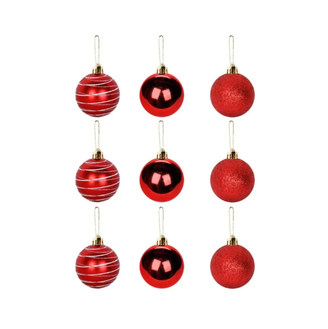 Kit 9 Bolinhas para Árvore de Natal 5cm Enfeite Vermelho